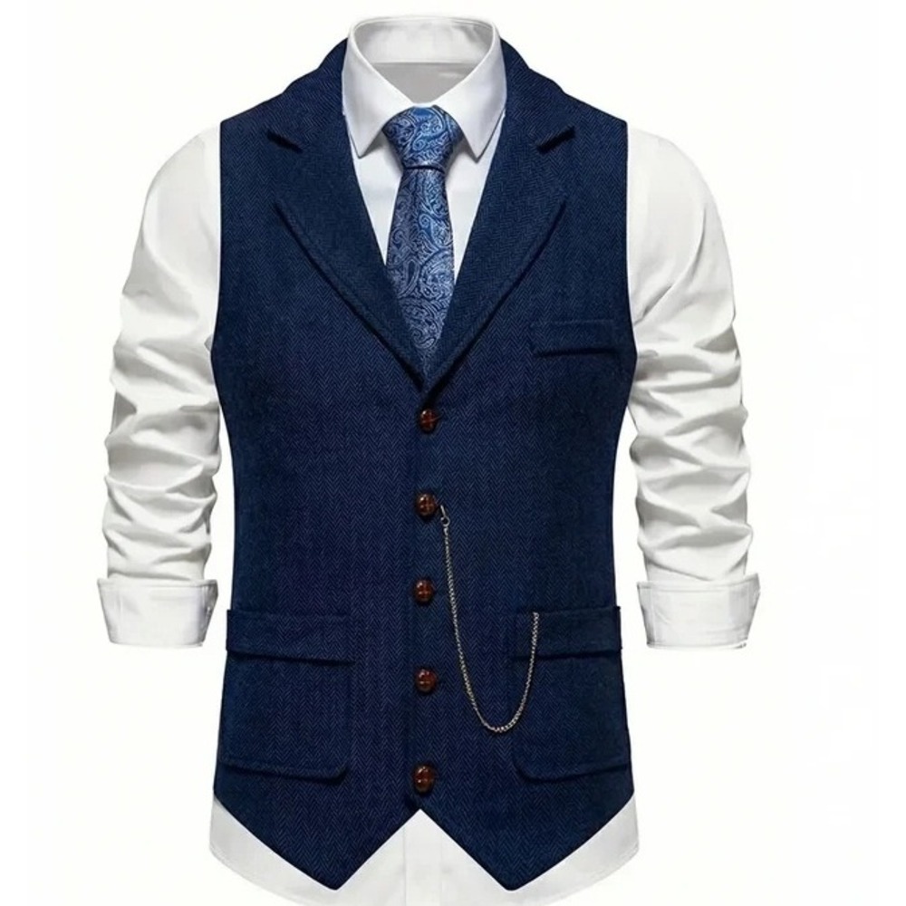 Breeze Men Blue Herringbone Waistcoat Vest 3XL Ultra Comfortable Tailored Fit